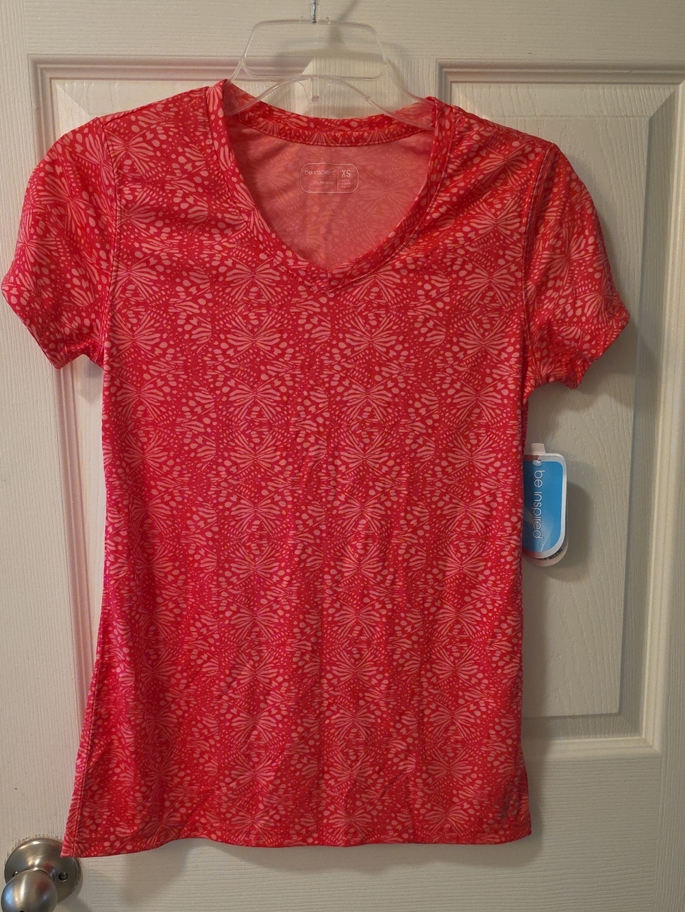 be inspired Pink Patterned V-Neck Short Sleeve Tee